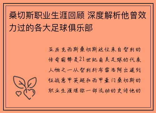 桑切斯职业生涯回顾 深度解析他曾效力过的各大足球俱乐部